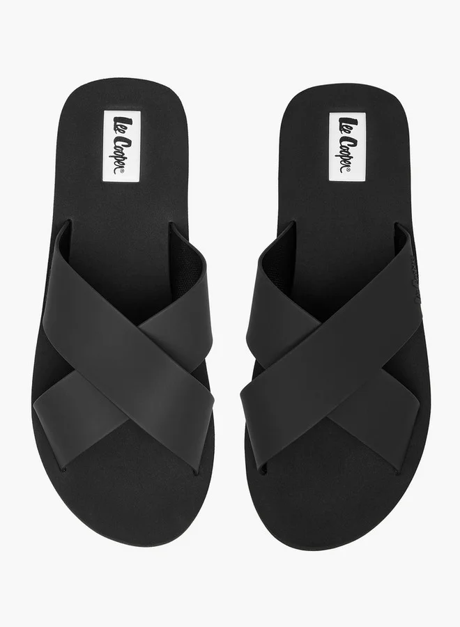 لي كوبر Men's Logo Detail Cross Strap Flip Flops