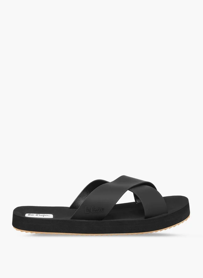 لي كوبر Men's Logo Detail Cross Strap Flip Flops