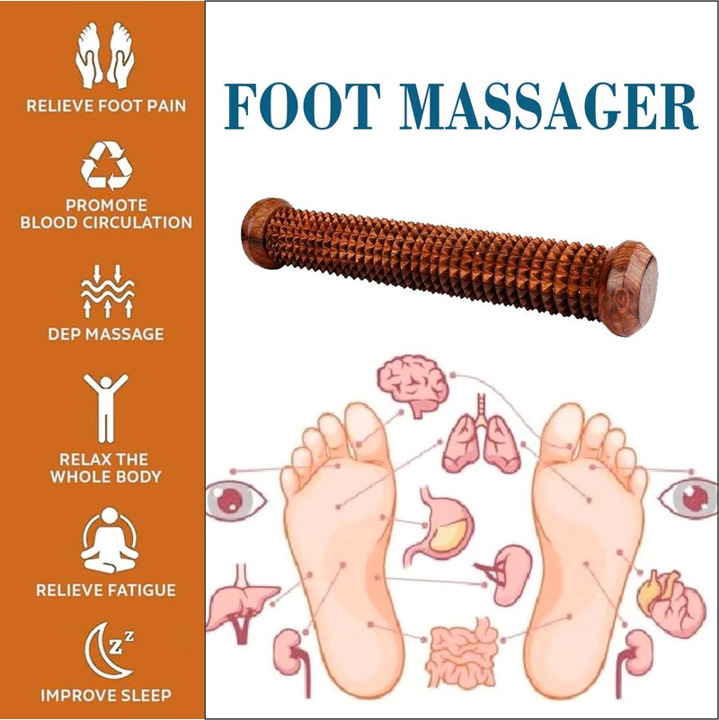 Flavoma Sheesham Wooden Handheld Foot/Feet Massager Roller Stress Acupressure | Massage Roller for Back, Neck, Shoulders & Legs, Large Foot Massager for Pain Relief - Image 3