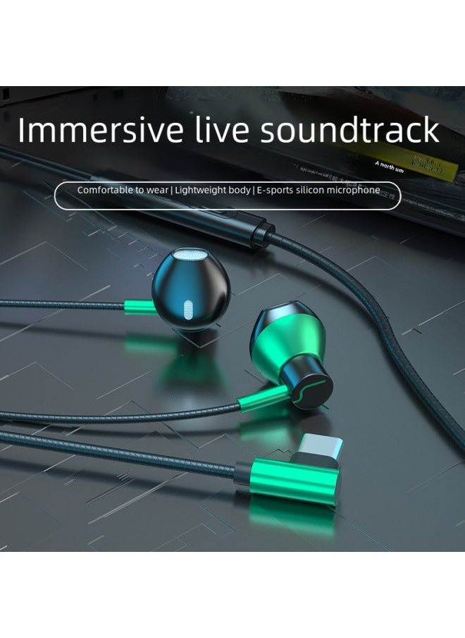 Generic E-sports Game Headset In-ear Wired Ear-free Typec Interface Earplug High Sound Quality Mobile Phone Computer Universal-Color:E-sports Green Type-c Flat Mouth  - Image 3