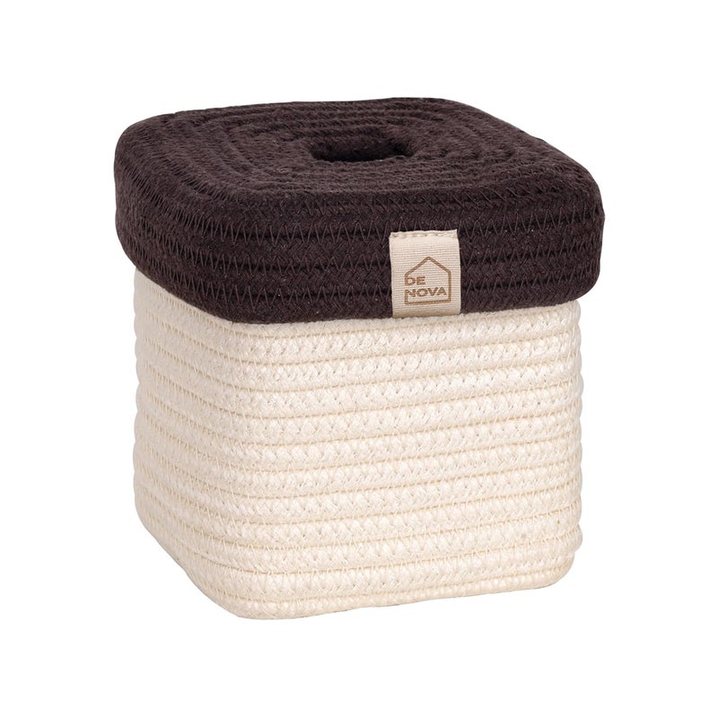 DENOVA Tissue Box Holder – Decorative Tissue Box Cover, Modern Elegant Design for Living Room, Bedroom, Office & Bathroom (Rectangle, Off-White & Brown) - Image 2