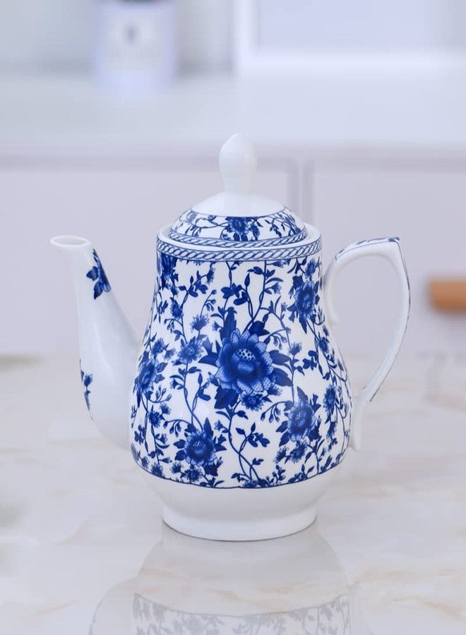 123Arts Teapot, Ceramic Tea Pot, Blue and White Teapot, Tea Pot for Home Office, 25 Oz - Image 3