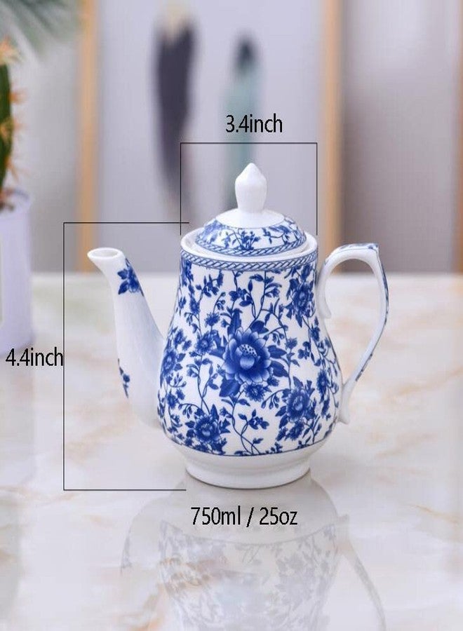 123Arts Teapot, Ceramic Tea Pot, Blue and White Teapot, Tea Pot for Home Office, 25 Oz - Image 2