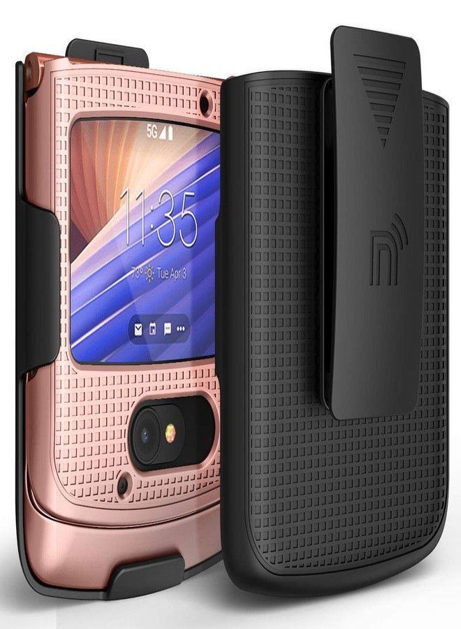 نيكيد سيل فون جراب Nakedcellphone مع مشبك لهاتف Motorola RAZR 5G القابل للطي، [ذهبي وردي] غطاء صلب رفيع مع حامل حزام [دوار/بسقاطة] لهاتف Moto RAZR 5G القابل للطي (2020) XT2071 - Image 2