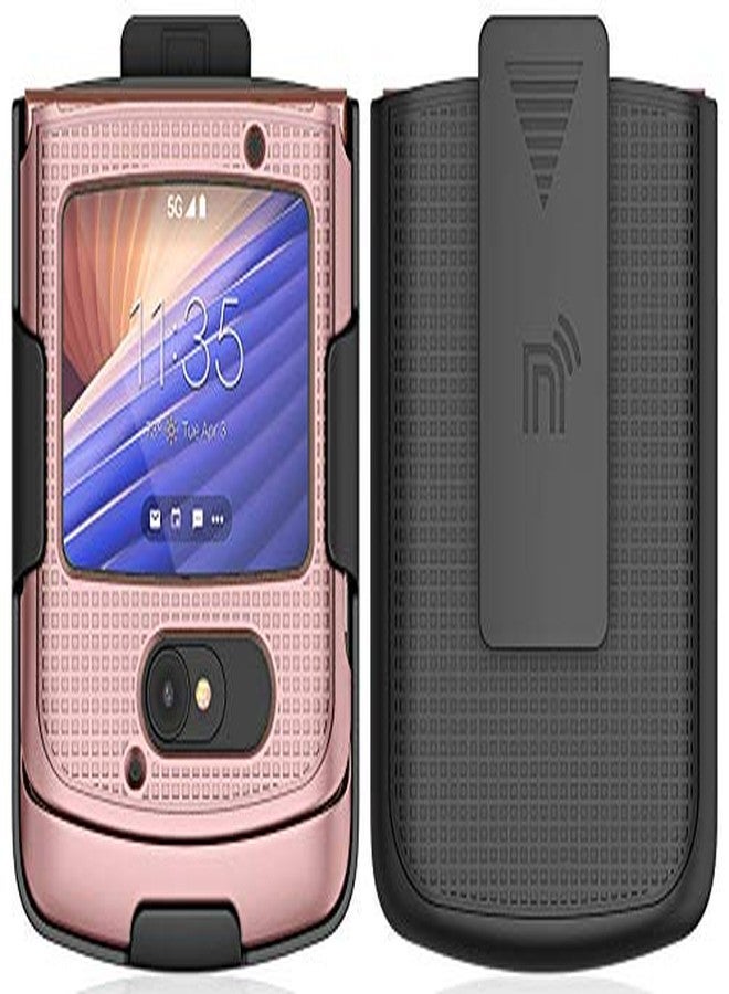 نيكيد سيل فون جراب Nakedcellphone مع مشبك لهاتف Motorola RAZR 5G القابل للطي، [ذهبي وردي] غطاء صلب رفيع مع حامل حزام [دوار/بسقاطة] لهاتف Moto RAZR 5G القابل للطي (2020) XT2071 - Image 4