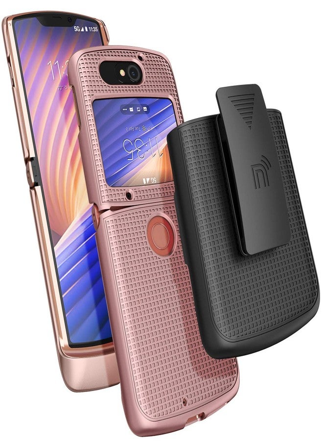 نيكيد سيل فون جراب Nakedcellphone مع مشبك لهاتف Motorola RAZR 5G القابل للطي، [ذهبي وردي] غطاء صلب رفيع مع حامل حزام [دوار/بسقاطة] لهاتف Moto RAZR 5G القابل للطي (2020) XT2071 - Image 3