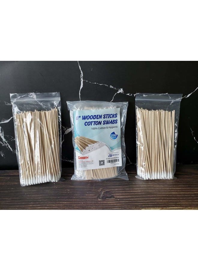 Gmark 200pcs Count 6" Cotton Swabs Wooden Sticks Cotton Tipped Applicator GM1091A - Image 3