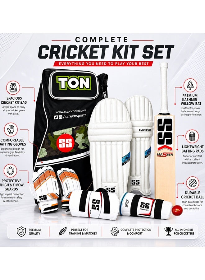 SS Cricket Kit Size 5 with Bat, Pads, Gloves, Thigh Guard, Elbow Guard, Ball & Bag – Complete Junior Cricket Set - Image 2