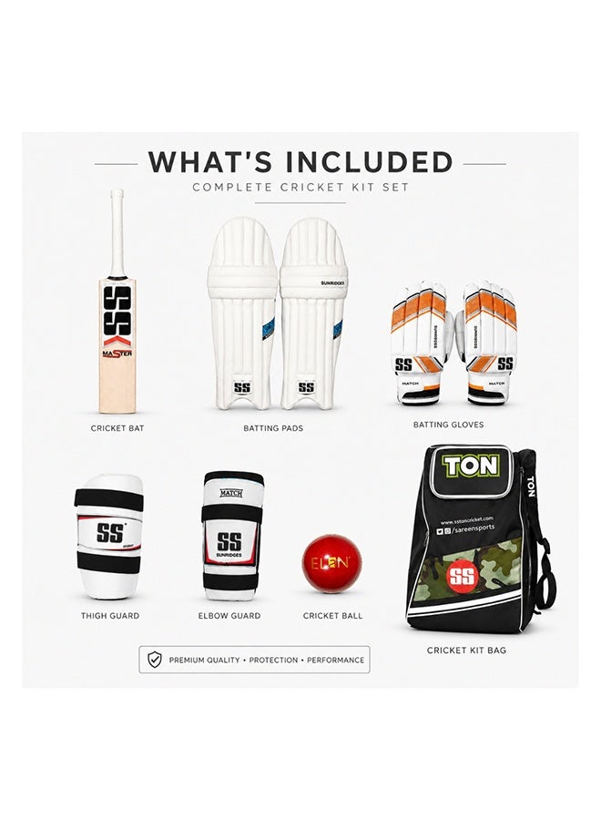 SS Cricket Kit Size 5 with Bat, Pads, Gloves, Thigh Guard, Elbow Guard, Ball & Bag – Complete Junior Cricket Set - Image 3