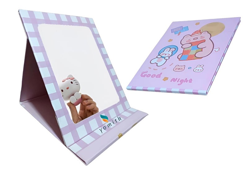 yomith yomith Makeup Mirror for Girls Thick Folding Flip Cartoon Style Dressing Mirror Table Desk Dressing Table Adjustable Mirror Collapsible Travel Mirror Pink Pig 1 PCS  - Image 1