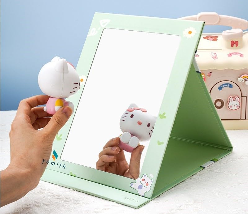 yomith yomith Makeup Mirror for Girls Thick Folding Flip Cartoon Style Dressing Mirror Table Desk Dressing Table Adjustable Mirror Collapsible Travel Mirror Pink Pig 1 PCS  - Image 5