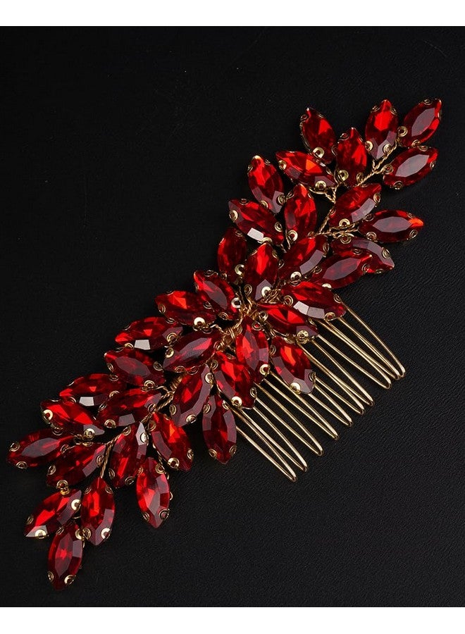 Rumtock Rumtock Ruby Red Rhinestones Gold Hair Comb for Wedding Brides Women Girls Side Headpiece Hair Styling Jewelry (Red)  - Image 4