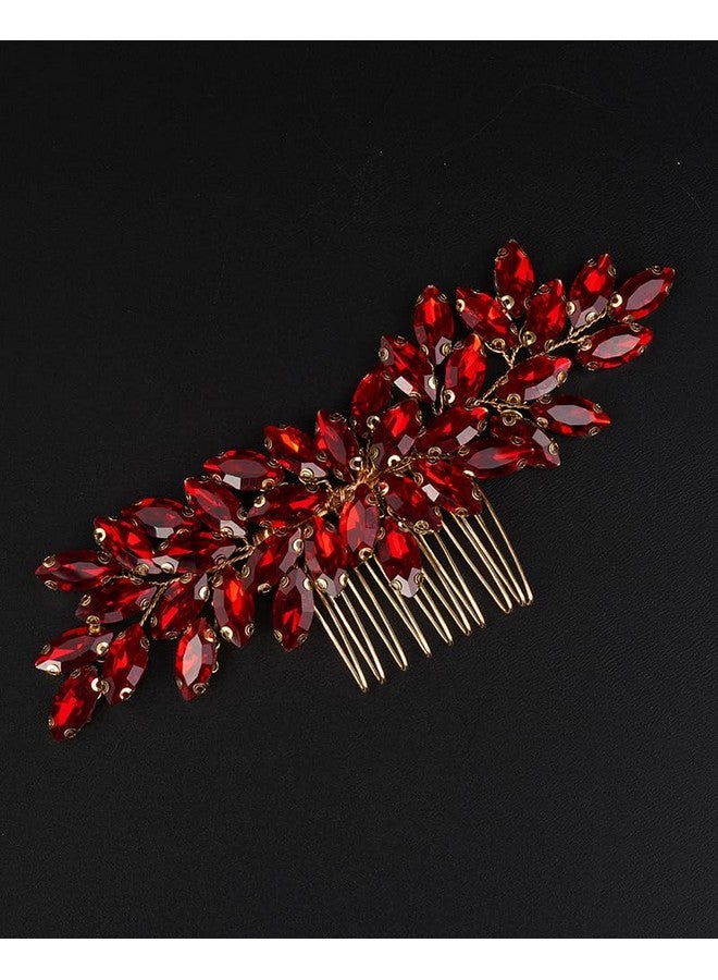 Rumtock Rumtock Ruby Red Rhinestones Gold Hair Comb for Wedding Brides Women Girls Side Headpiece Hair Styling Jewelry (Red)  - Image 1