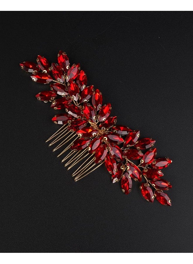 Rumtock Rumtock Ruby Red Rhinestones Gold Hair Comb for Wedding Brides Women Girls Side Headpiece Hair Styling Jewelry (Red)  - Image 2