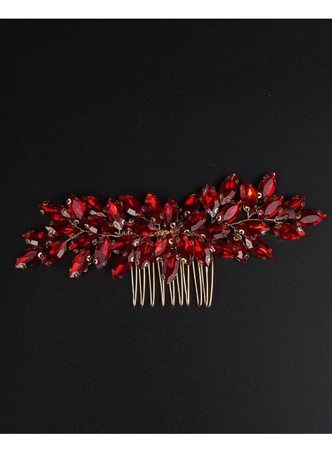 Rumtock Rumtock Ruby Red Rhinestones Gold Hair Comb for Wedding Brides Women Girls Side Headpiece Hair Styling Jewelry (Red)  - Image 3