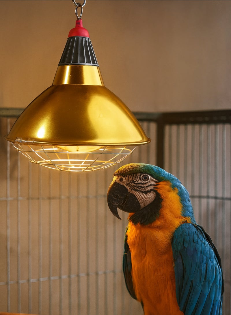 مصباح تدفئة للحيوانات الأليفة والدواجن مزود بمصباح ٦٠ واط - عاكس معدني، واقٍ شبكي، وسلسلة تعليق بطول مترين | مصباح تدفئة للحاضنات للصيصان، والجراء، والقطط الصغيرة، والطيور، والزواحف - Image 3