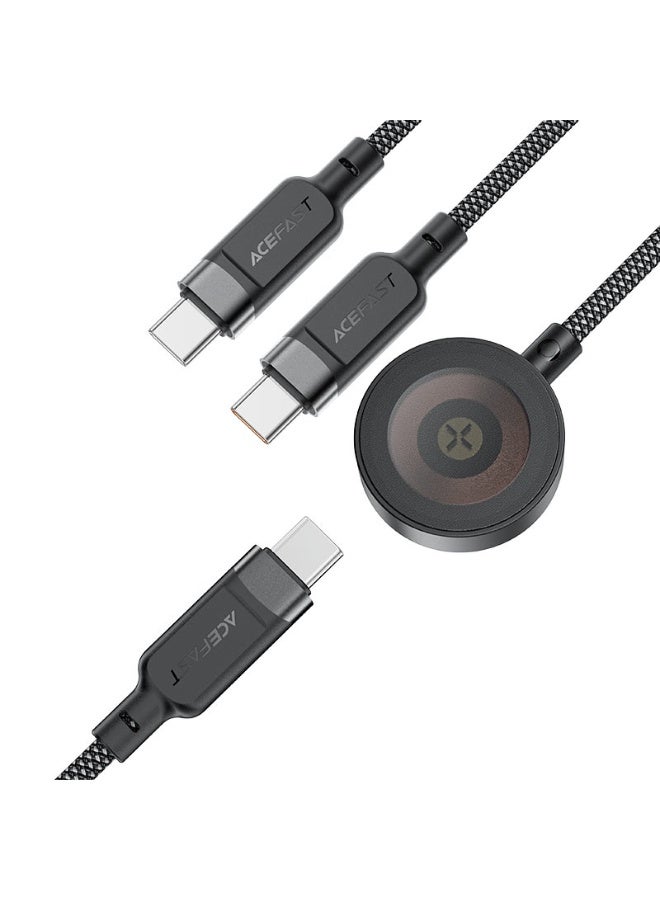 أسيفاست كابل شحن ACEFAST 3 في 1 100 واط USB-C مع شاحن ساعة لاسلكي، كابل شحن سريع مجدول 1.2 متر ونقل البيانات لأجهزة MacBook وiPad وأجهزة الكمبيوتر المحمولة والهواتف الذكية وأجهزة USB-C C6-11 - Image 2