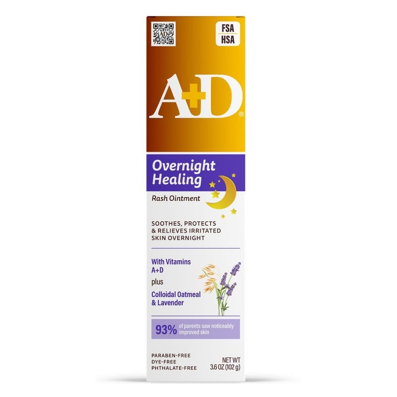 A + D A+D Overnight Healing Diaper Rash Ointment - Soothes, Protects & Relieves Diaper Rash Overnight with Lavender & Colloidal Oatmeal - Healing Ointment for Red, Itchy, Irritated Skin - 3.6oz - Image 1