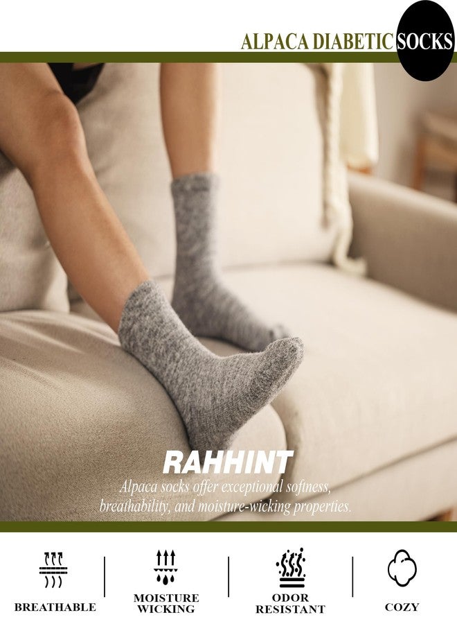 Rahhint Alpaca Wool Diabetic Socks for Men Women Non Binding Wide Loose Fit Thick Warm Soft Seamless Moisture Breathable-GreyL - Image 3