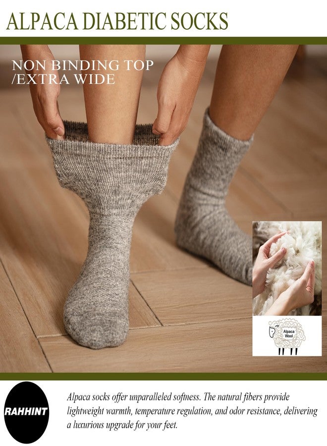 Rahhint Alpaca Wool Diabetic Socks for Men Women Non Binding Wide Loose Fit Thick Warm Soft Seamless Moisture Breathable-GreyL - Image 2