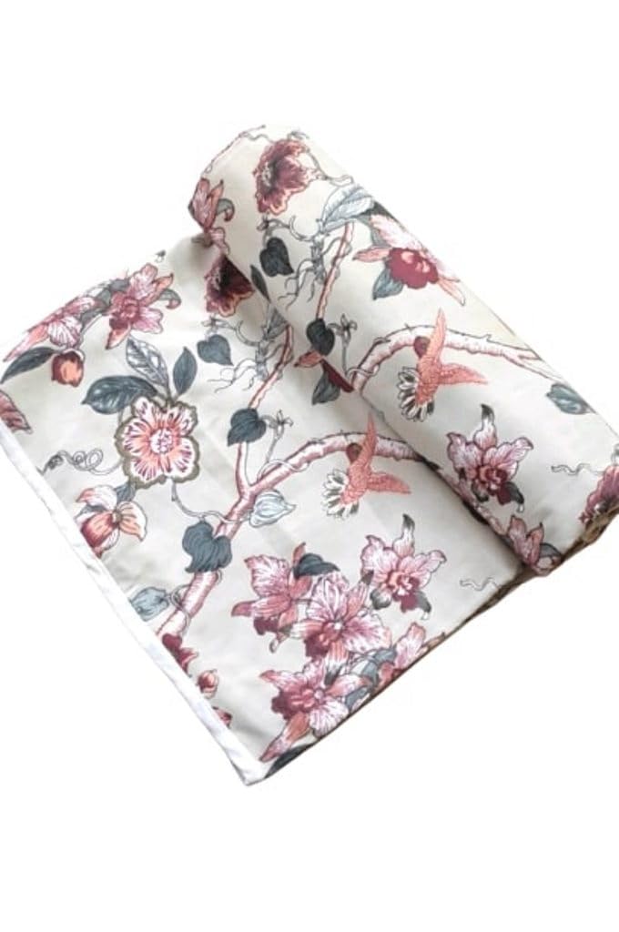 AASHIRWAD AASHIRWAD Reversible 100 Cotton Reversible Dohar Single Bed Size Jaipuri Printed Artisan Block Design Blanket Soft Lightweight AC Summer Comforter Quilt MultiColor Design 1