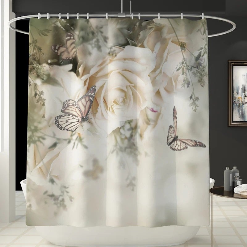 Y&D Floral Printed Bath Rug and Shower Curtain Set for Bathroom Decor with Included Shower Curtain - Image 3