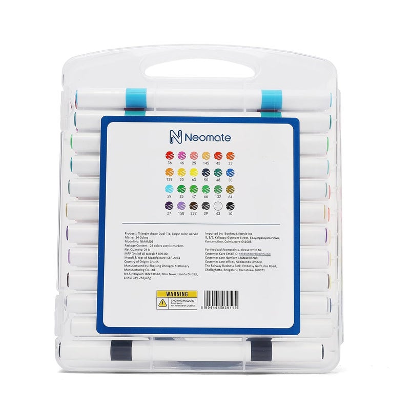 Neomate 24 Pcs Dual-Tip Acrylic Markers Set | Non-Toxic Art Supplies for Kids & Adults | Brush and Fine Tips for Drawing & Sketching | Includes Carry Case for Easy Storage | Ideal for Coloring Books - Image 2