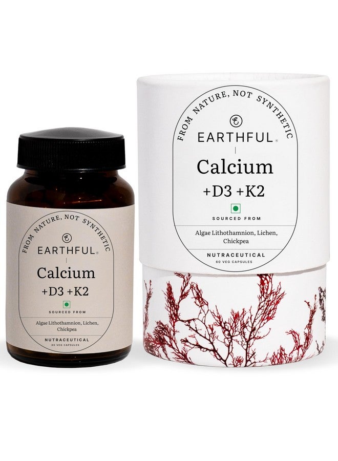 Earthful Calcium Magnesium Capsules | 100% Plant, Non-Synthetic | Bone Health Support with Vitamin D3 & K2 | 60 Capsules for Stronger Bones & Joint Relief | Clean Formula, No Additives, 260 grams - Image 1
