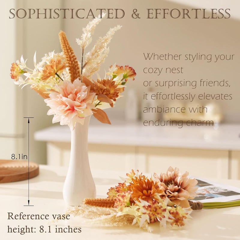 Joeabor Fake Flower Bouquet, Faux Flower Arrangement for Decorating Kitchens, Bedrooms, Bathrooms, Realistic Artificial Flowers Made of Silk & Plastic, Floral Decoration with Dahlia & Small Blossoms - Image 4