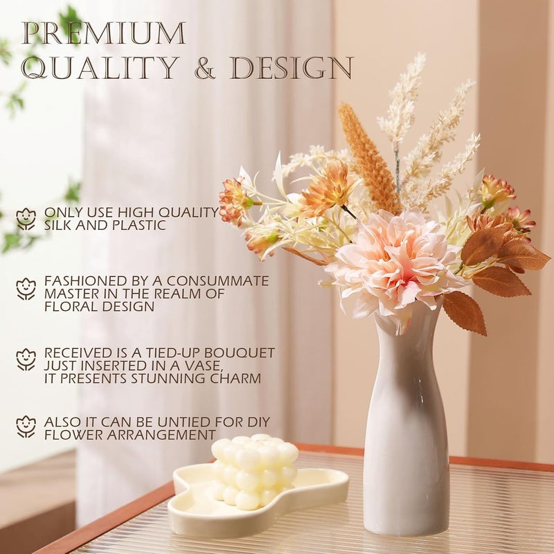Joeabor Fake Flower Bouquet, Faux Flower Arrangement for Decorating Kitchens, Bedrooms, Bathrooms, Realistic Artificial Flowers Made of Silk & Plastic, Floral Decoration with Dahlia & Small Blossoms - Image 5