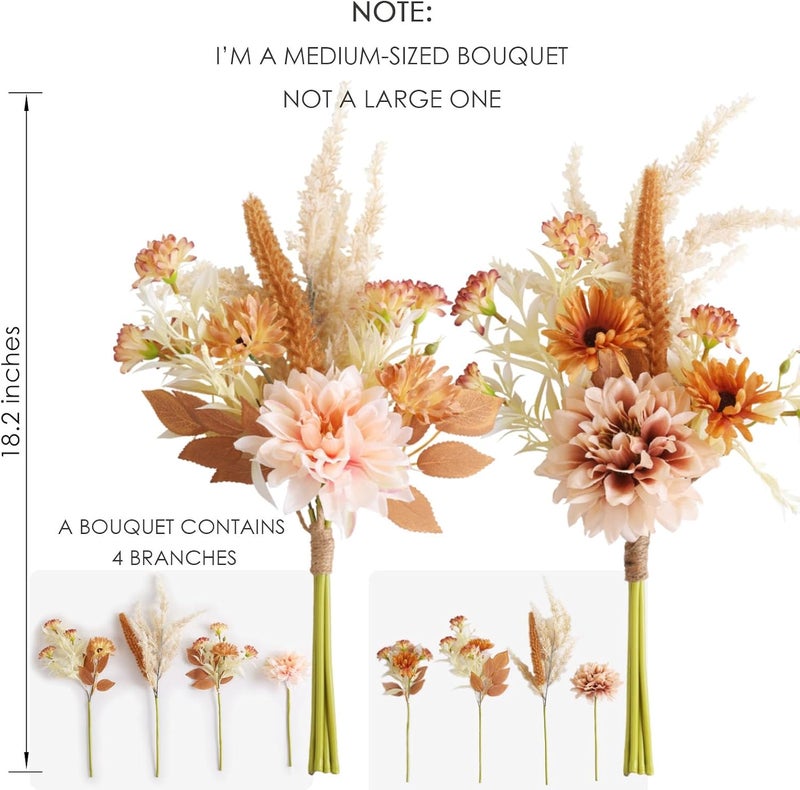 Joeabor Fake Flower Bouquet, Faux Flower Arrangement for Decorating Kitchens, Bedrooms, Bathrooms, Realistic Artificial Flowers Made of Silk & Plastic, Floral Decoration with Dahlia & Small Blossoms - Image 2