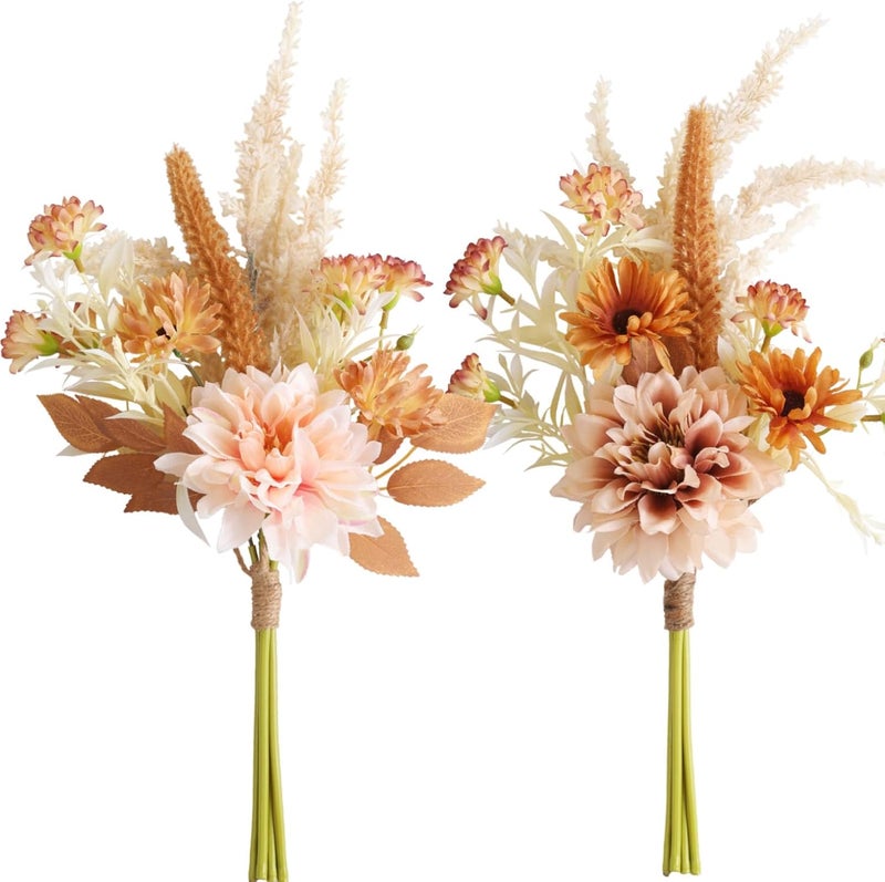 Joeabor Fake Flower Bouquet, Faux Flower Arrangement for Decorating Kitchens, Bedrooms, Bathrooms, Realistic Artificial Flowers Made of Silk & Plastic, Floral Decoration with Dahlia & Small Blossoms - Image 1