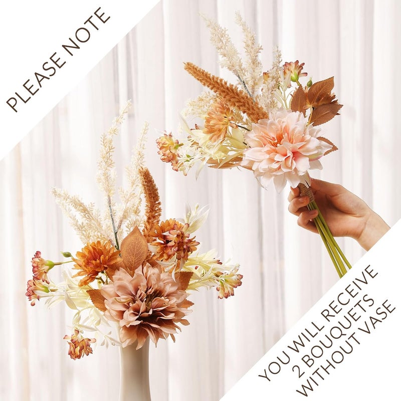 Joeabor Fake Flower Bouquet, Faux Flower Arrangement for Decorating Kitchens, Bedrooms, Bathrooms, Realistic Artificial Flowers Made of Silk & Plastic, Floral Decoration with Dahlia & Small Blossoms - Image 3