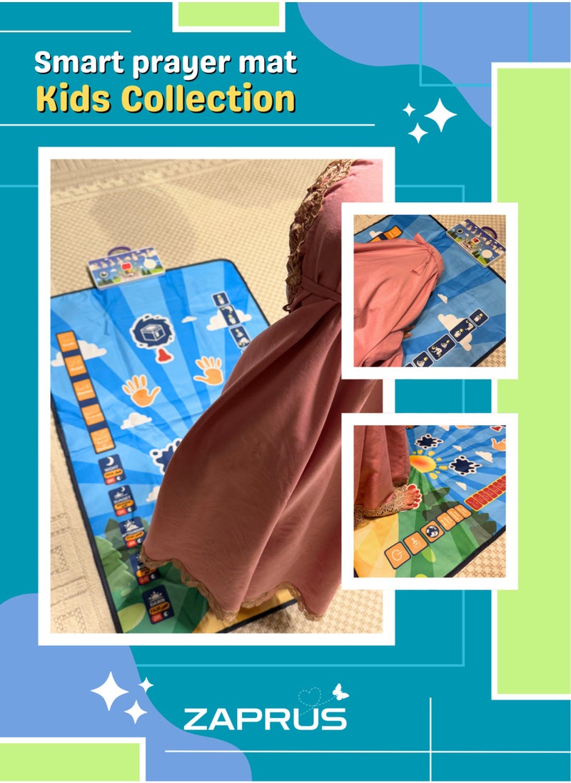 Zaprus - Muslim Prayer Mat for Kids Learning & Education - Interactive Electronic Rug with Prayer Guidance & Multi-Language Audio Carpet (110x70cm) - Image 1