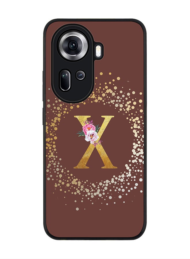 Stylizedd Rugged Black Edge Case for Oppo Reno11, Slim fit Case Thin Cover -  Custom Monogram Initial Letter Floral Pattern Alphabet - X  (Brown ) - Image 1