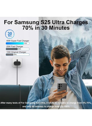 45W Super Fast Charger for Samsung Galaxy S26 Ultra/+/Plus, S24 U ltra, S23 Ul tra, S25 Ultra, A56, A36, Honor Magic 7 Pro, 7 Lite, 6 Lite, X6b, 200, Google Pixel USB C Plug 5A Charging Cable, PPS PD 3.0 Charge - view 3