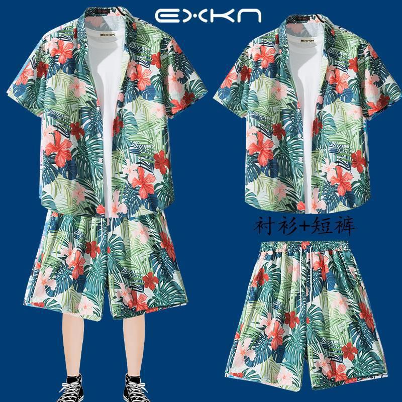 Hawaiian Shirt Beach Casual Shorts Trendy Brand Men'S Couple Personalized Printed Trendy Beach Suit - Image 4