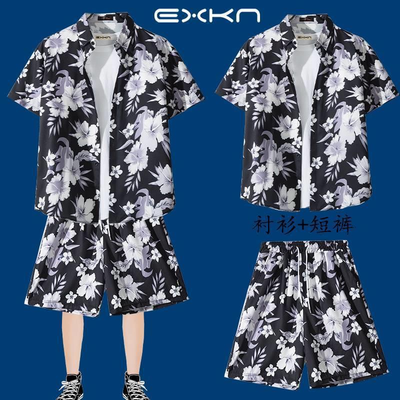 Hawaiian Shirt Beach Casual Shorts Trendy Brand Men'S Couple Personalized Printed Trendy Beach Suit - Image 1