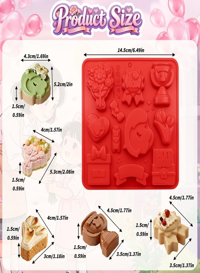 ANSEE Mother's Day Silicone Molds, 2PACK Non-Stick Candy Baking Mold with "Best Mom", Trophy, Flower Bouquet, Heart, Gift Box Designs for Cake Decorating, Chocolate, Candy, Soap, Resin Crafts, Ice Cube - Image 3