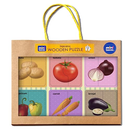Mini Leaves Vegetables 2 Pieces Wooden Puzzle Set, Kids Toys for 2-5 Years Boy, Educational Jigsaw, Zero Plastic, My First Learning Puzzle for Picture Matching, Toys for 2+ Year Old Boy - Image 1