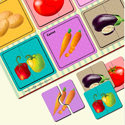 Mini Leaves Vegetables 2 Pieces Wooden Puzzle Set, Kids Toys for 2-5 Years Boy, Educational Jigsaw, Zero Plastic, My First Learning Puzzle for Picture Matching, Toys for 2+ Year Old Boy - Image 4