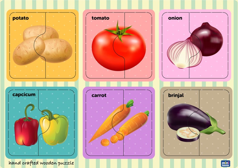 Mini Leaves Vegetables 2 Pieces Wooden Puzzle Set, Kids Toys for 2-5 Years Boy, Educational Jigsaw, Zero Plastic, My First Learning Puzzle for Picture Matching, Toys for 2+ Year Old Boy - Image 2