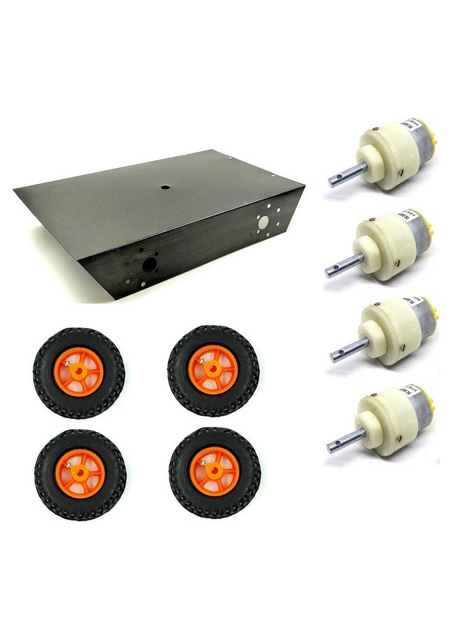 Invento - INVENTO 4 Wheel Car Kit Metal Chassis 260x130x45mm + 200 RPM DC Motor + 80x25 mm Wheel Robot Smart Car DIY - Image 1