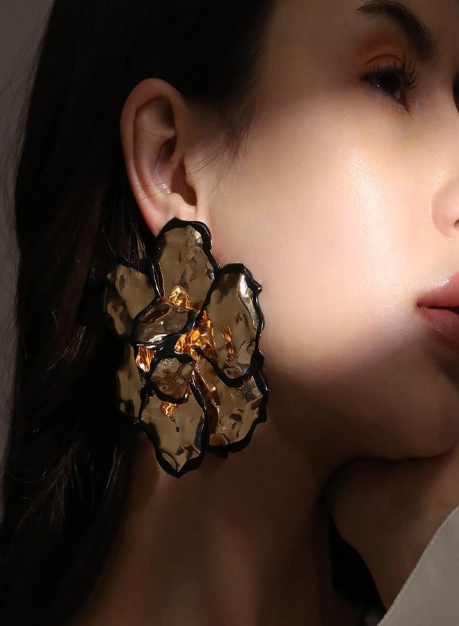 SOHI Women's The Dented-Primrose Statement Earrings For Casual Wear | California Gold Colour | Alloy Material | Push Back Closure | Metallic Statement Earrings | Fashion Earrings For Women & Girls - Image 4
