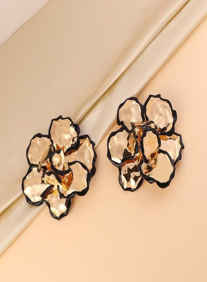 SOHI Women's The Dented-Primrose Statement Earrings For Casual Wear | California Gold Colour | Alloy Material | Push Back Closure | Metallic Statement Earrings | Fashion Earrings For Women & Girls - Image 2