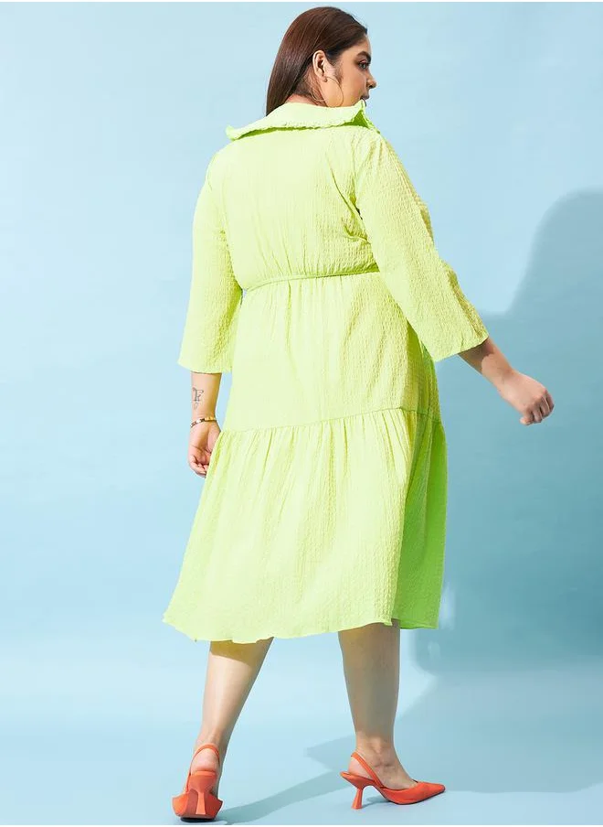 Athena Plus Size Seersucker Peter Pan Collar Fit & Flare Midi Dress