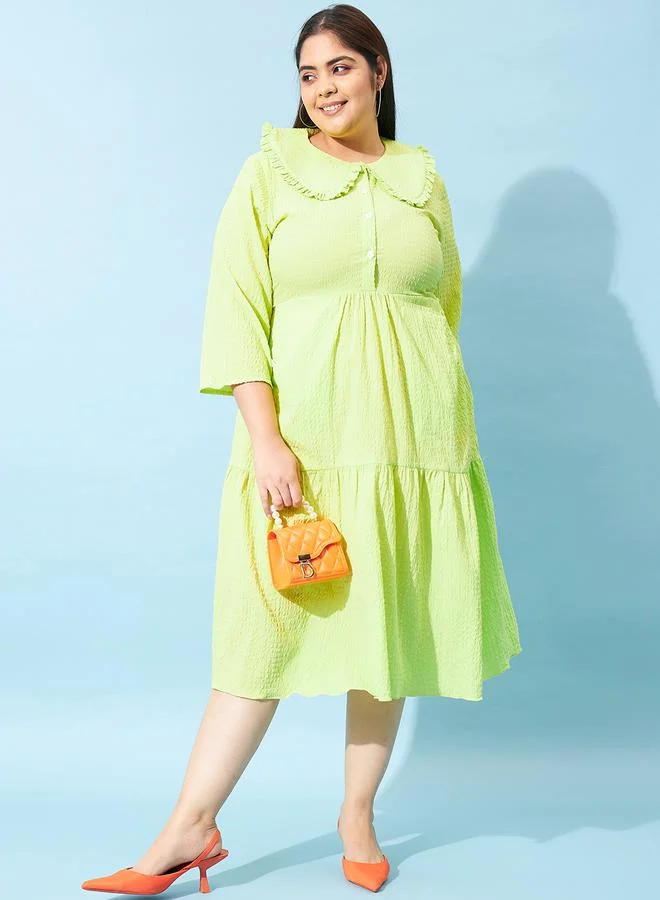 Athena Athena Plus Size Seersucker Peter Pan Collar Fit and Flare Midi Dress