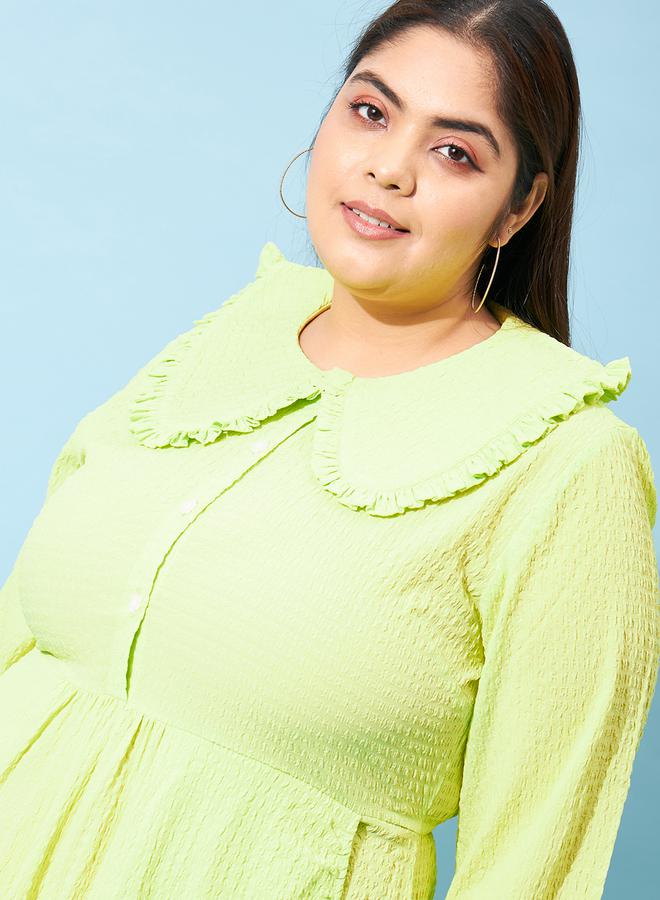 Athena Plus Size Seersucker Peter Pan Collar Fit and Flare Midi Dress - Image 2