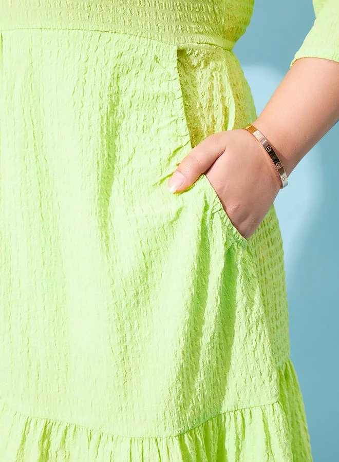 Athena Athena Plus Size Seersucker Peter Pan Collar Fit and Flare Midi Dress