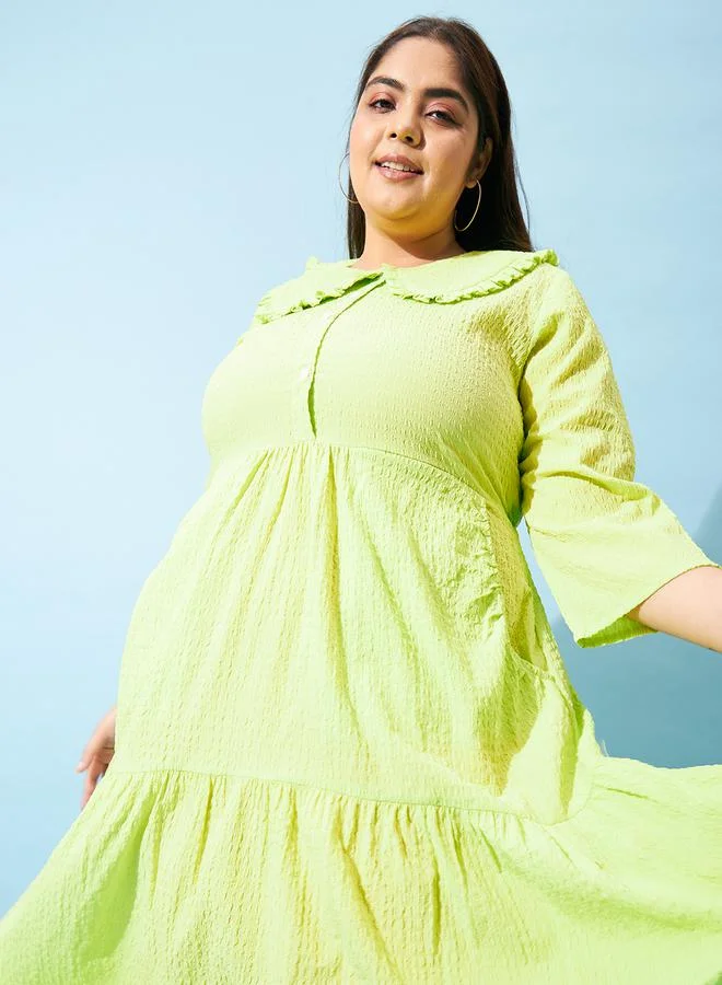 Athena Athena Plus Size Seersucker Peter Pan Collar Fit and Flare Midi Dress